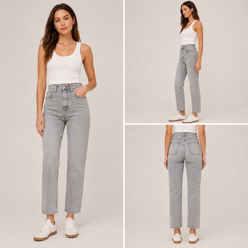 Abercrombie & Fitch High-Rise Straight Leg Jeans — Light Gray Wash